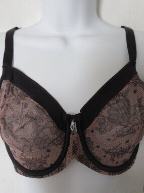 Curvy Couture Bra 34DDD Black Floral Sheer Lace Full Coverage Underwire 1311